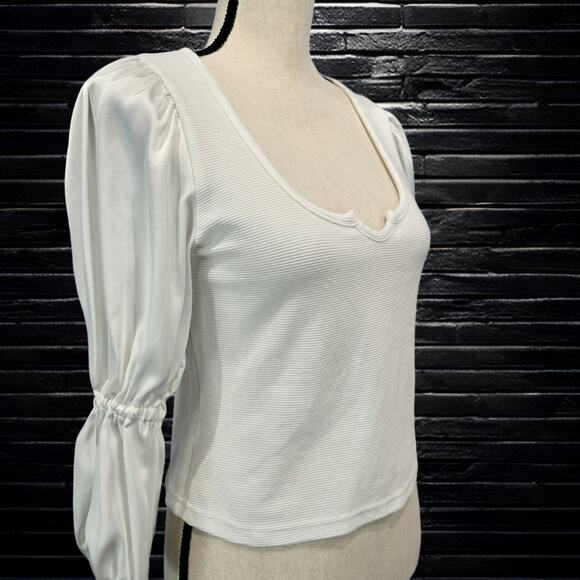 ANTHROPOLOGIE Maeve Ribbed Tiered Sleeve White Blouse S P - Picture 4 of 11